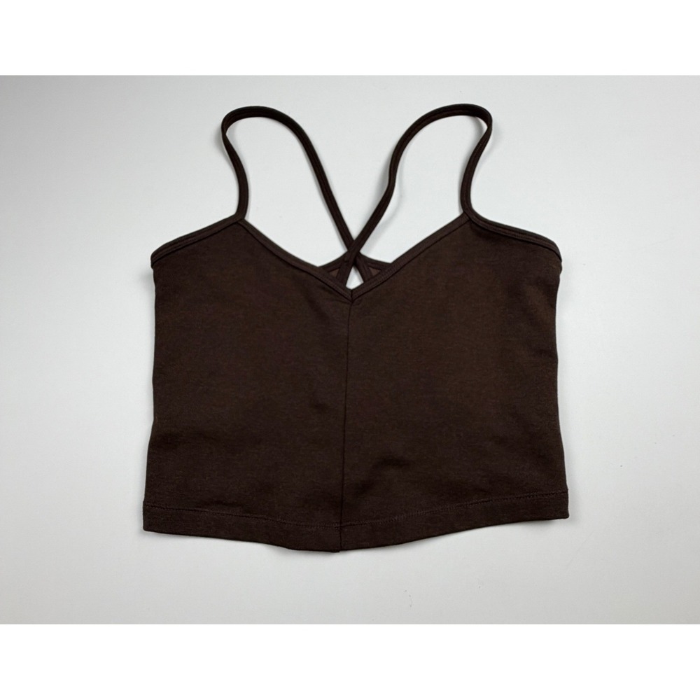 All in Motion Crop Top Women S Brown V-Neck Cross Back Built-in Bra Active Tank